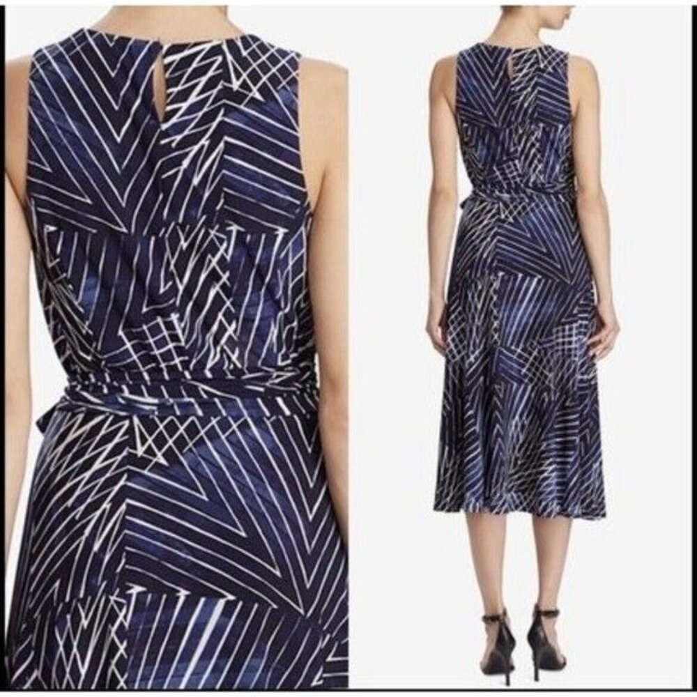 Lauren Ralph Lauren Geometric Print Sleeveless Maxi Dress with Belt Women's 14W - Picture 2 of 16
